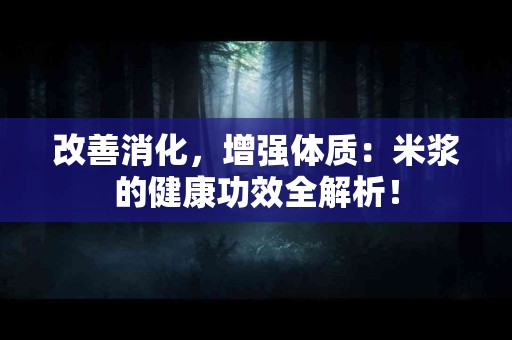 改善消化，增强体质：米浆的健康功效全解析！